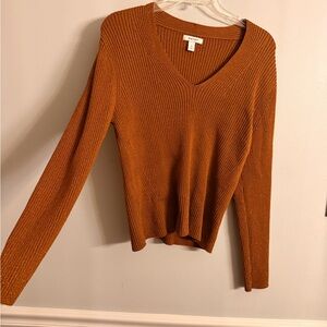 Nine West V-Neck Sparkling Sweater in Warm Rust